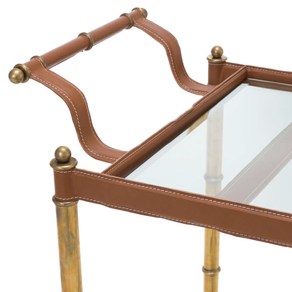 Tarjoiluvaunu Princess, Vintage Brass, Tan leather
